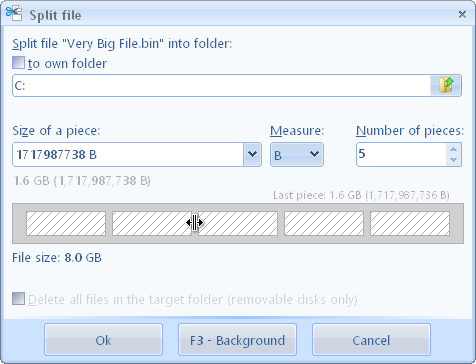 oMega Commander Features. File splitting.